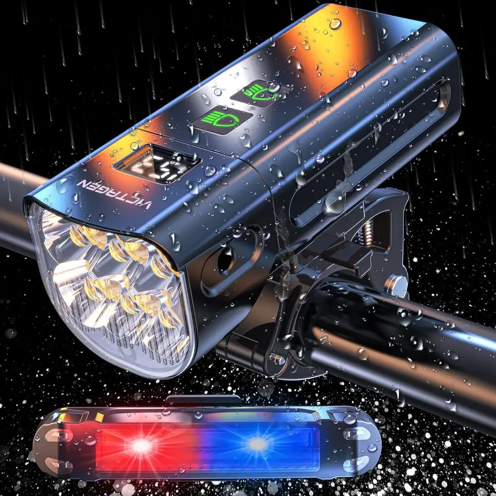 12000lm Bike Lights for Night Riding, 4 LED Waterproof Rechargeable Front and Taillight, High & Low Beam, Power Bank Function
12000lm Bike Lights for Night Riding, 4 LED Waterproof Rechargeable Front and Taillight, High & Low Beam, Power Bank Function