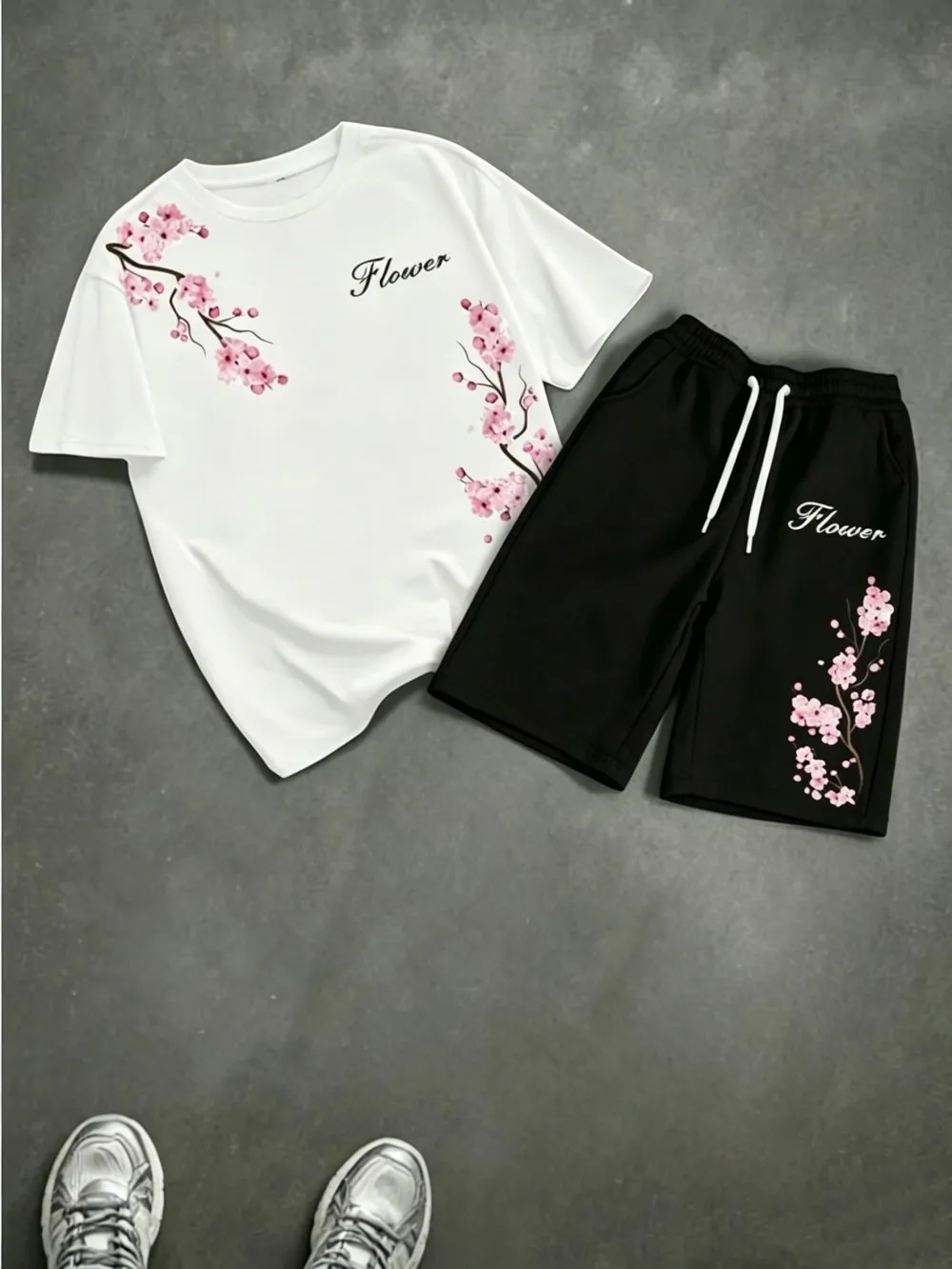 Men's Summer Cherry Blossom Letter Printed Comfortable Breathable Round Neck T-shirt Drawstring Shorts Set Outdoor Casual Wear
Men's Summer Cherry Blossom Letter Printed Comfortable Breathable Round Neck T-shirt Drawstring Shorts Set Outdoor Casual Wear