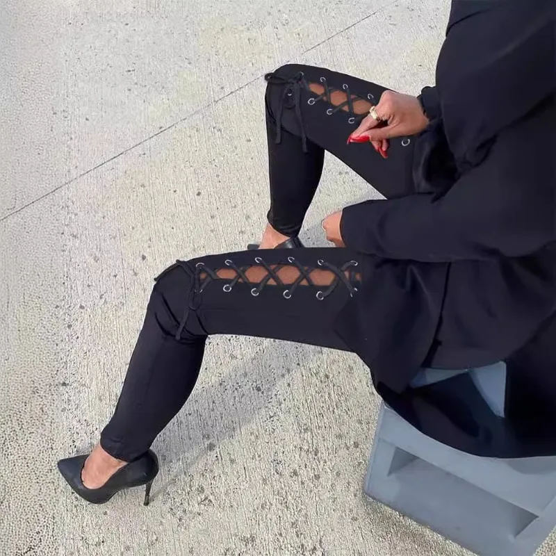 2024 Spring Summer New Women's Clothing Black Panel Lace See-through Casual Trousers
2024 Spring Summer New Women's Clothing Black Panel Lace See-through Casual Trousers
