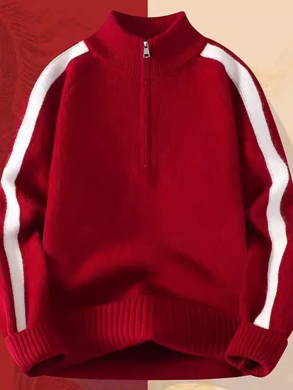 Новый мужской свитер 2025 года с воротником-стойкой на молнии, красный, теплый, вязаный, базовый, для подростков и старшеклассников, повседневный стиль
Новый мужской свитер 2025 года с воротником-стойкой на молнии, красный, теплый, вязаный, базовый, для подростков и старшеклассников, повседневный стиль