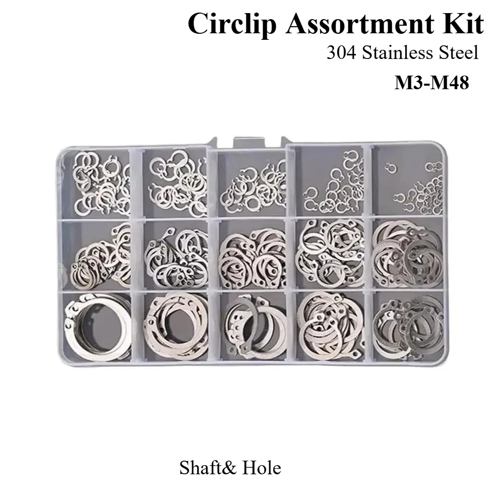 304 Stainless Steel Circlip Kit Shaft Hole Retaining Ring Snap Ring C-Clip M3-M48 Assortment For Automotive Machinery DIY Repair
304 Stainless Steel Circlip Kit Shaft Hole Retaining Ring Snap Ring C-Clip M3-M48 Assortment For Automotive Machinery DIY Repair