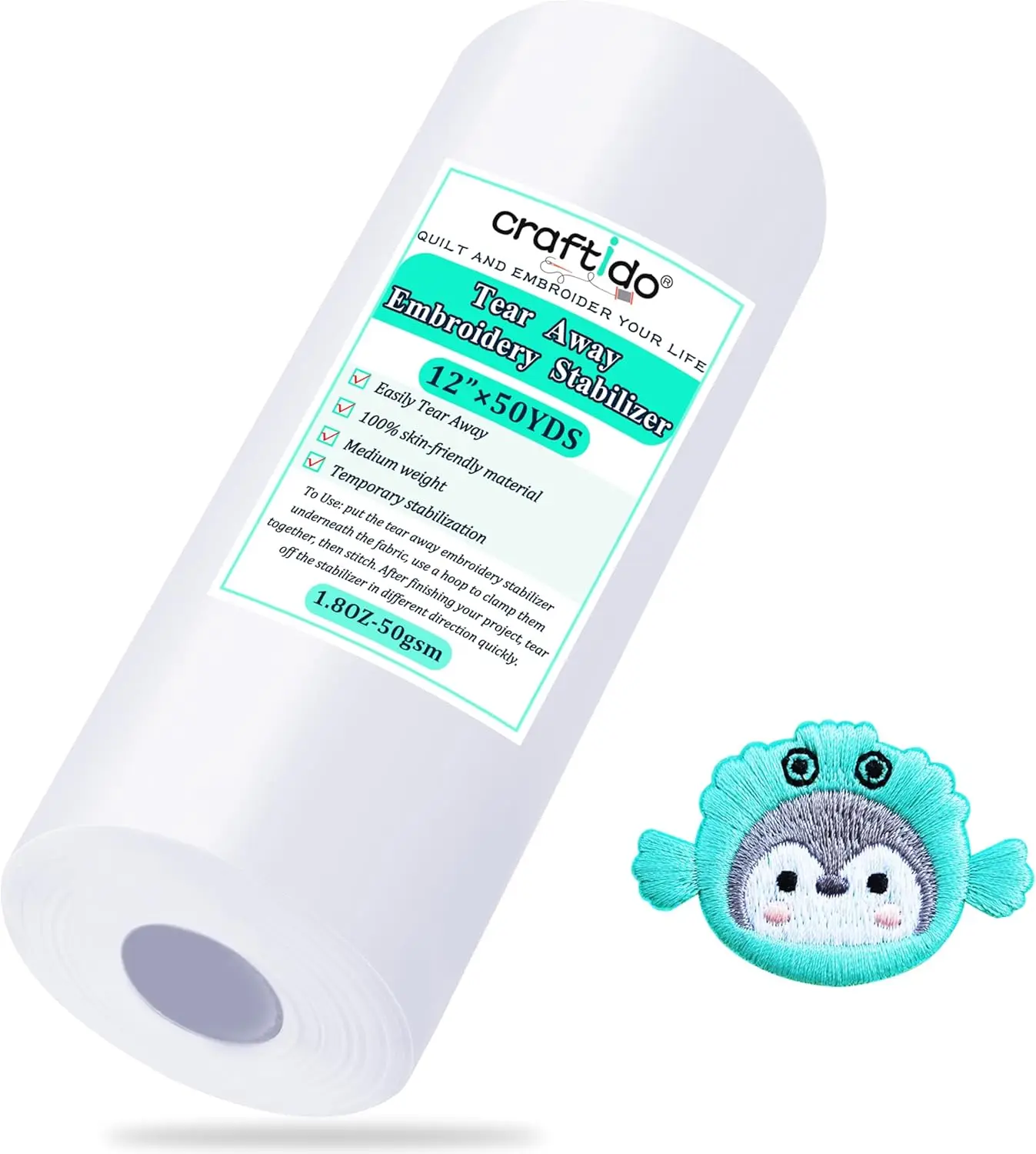 Tear Away Embroidery Stabilizer Backing 12"" X 50 Yd/Roll Compatible With Most Hoops 1.8Oz Medium Weight For Hine Embroidery
Tear Away Embroidery Stabilizer Backing 12"" X 50 Yd/Roll Compatible With Most Hoops 1.8Oz Medium Weight For Hine Embroidery