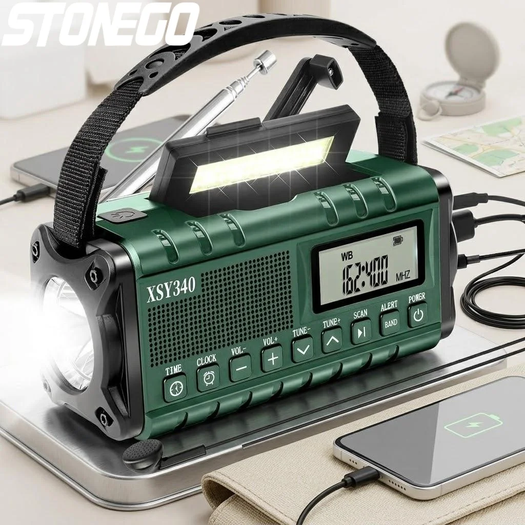 10000mAh Solar Hand Crank AM FM NOAA Weather Radio Emergency Power Bank USB C Charging LED Flashlight LCD Clock SOS Alarm
10000mAh Solar Hand Crank AM FM NOAA Weather Radio Emergency Power Bank USB C Charging LED Flashlight LCD Clock SOS Alarm