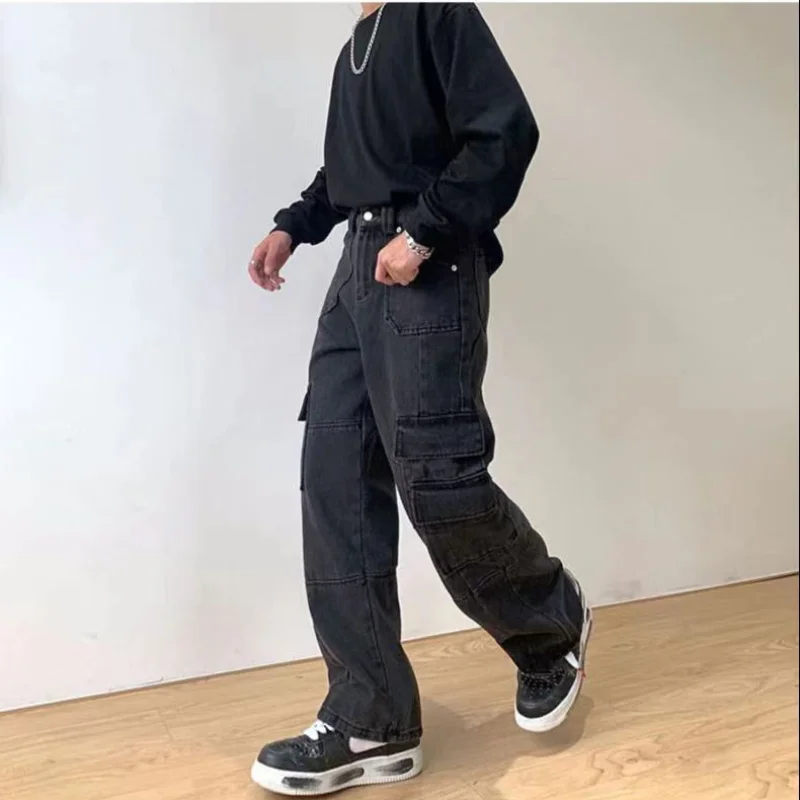 Plus Size Cargo Pants Black Grey Washed Workwear Jeans for Men with Pockets Straight Legs Loose Fit Trousers for Street Style 
Plus Size Cargo Pants Black Grey Washed Workwear Jeans for Men with Pockets Straight Legs Loose Fit Trousers for Street Style