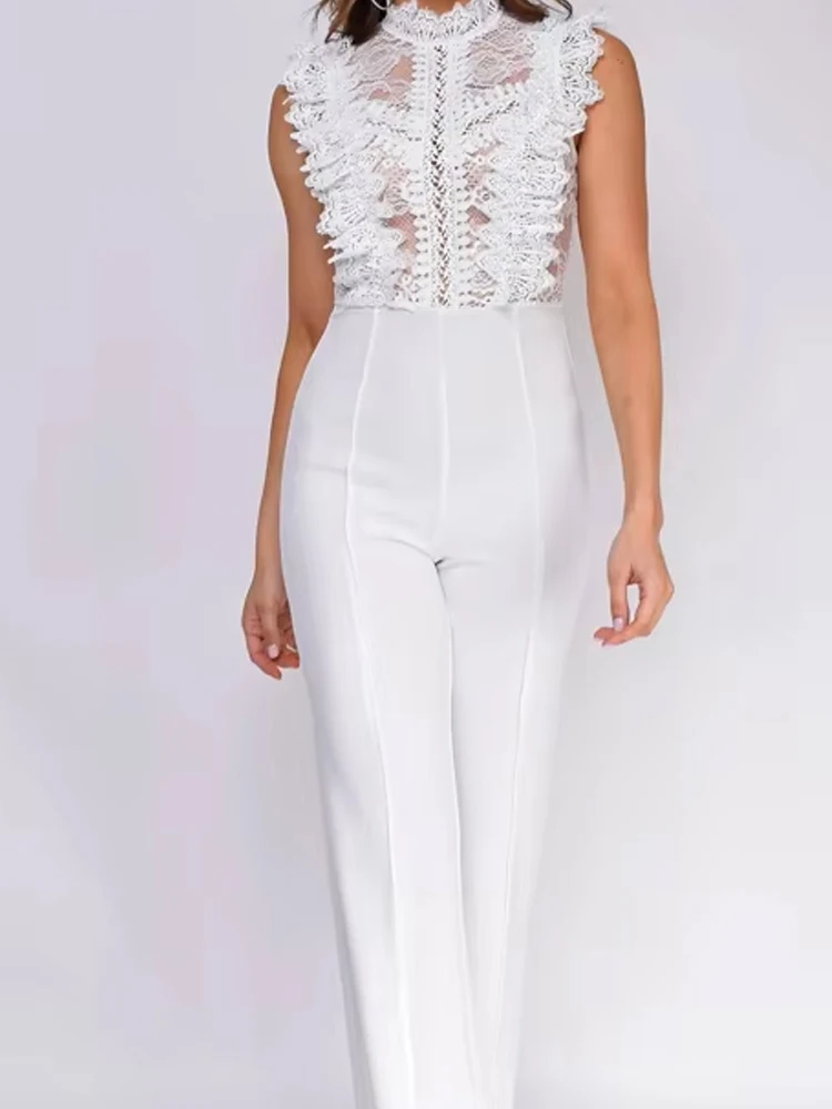 Stand Collar Sleeveless One Piece Jumpsuits Sexy Lace Patchwork Sheer Straight Rompers Women Elegant Waist Solid Long Playsuits
Stand Collar Sleeveless One Piece Jumpsuits Sexy Lace Patchwork Sheer Straight Rompers Women Elegant Waist Solid Long Playsuits