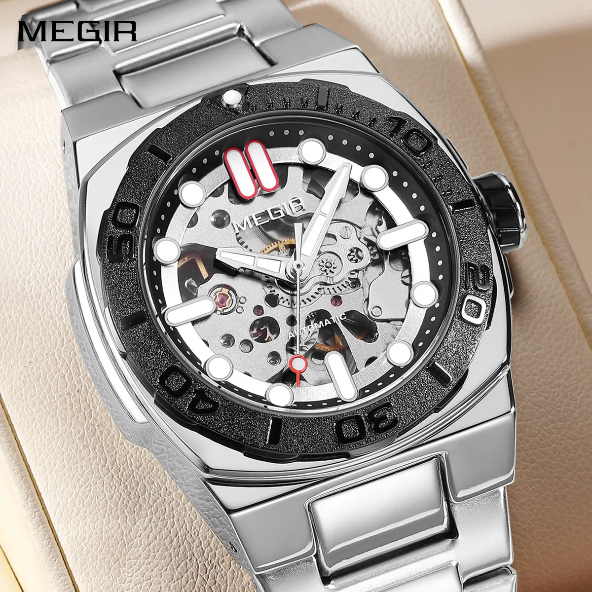 MEGIR механические часы со скелетонизированным циферблатом для мужчин, роскошные деловые наручные часы из нержавеющей стали, водонепроницаемые автоматические часы 8606
MEGIR механические часы со скелетонизированным циферблатом для мужчин, роскошные деловые наручные часы из нержавеющей стали, водонепроницаемые автоматические часы 8606