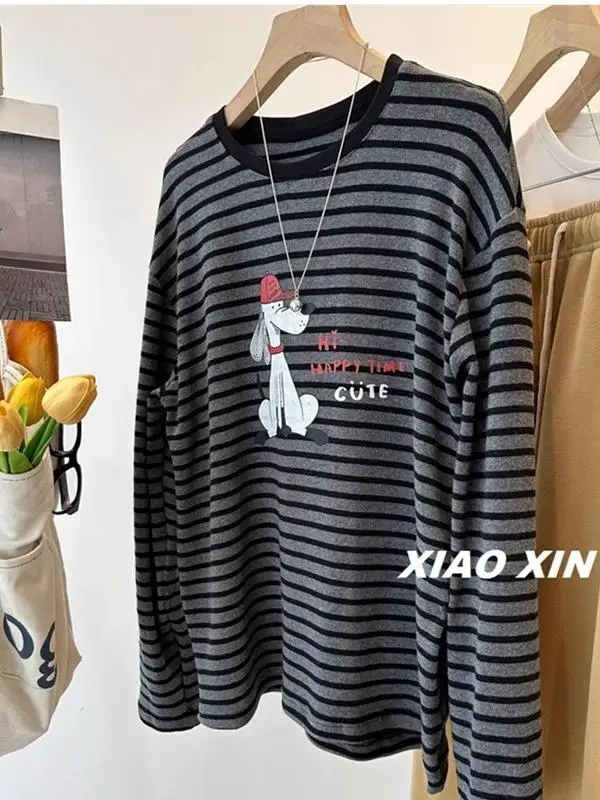 Retro American Soft Long Sleeve T-Shirt Women's Autumn Winter Loose Casual Base Shirt Top Cartoon Print Striped Bottoming
Retro American Soft Long Sleeve T-Shirt Women's Autumn Winter Loose Casual Base Shirt Top Cartoon Print Striped Bottoming