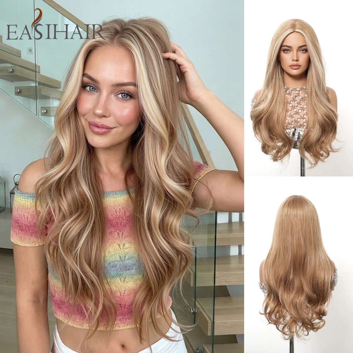 Long Wavy Honey Blonde Ombre Wig with Bangs Heat Resistant Synthetic Hair Natural Body Wave for Women Daily Party Cosplay Use
Long Wavy Honey Blonde Ombre Wig with Bangs Heat Resistant Synthetic Hair Natural Body Wave for Women Daily Party Cosplay Use