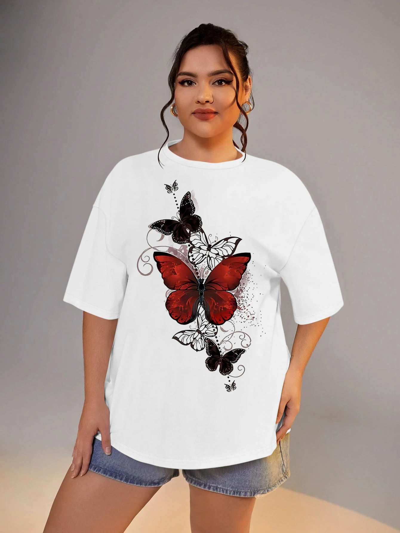 Plus Size Tops Sexy Red Black Butterfly Print Women's Short Sleeve T-shirt for Summer & Spring Women's Clothing
Plus Size Tops Sexy Red Black Butterfly Print Women's Short Sleeve T-shirt for Summer & Spring Women's Clothing