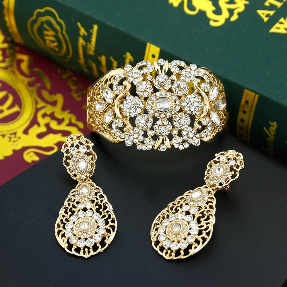 Sunspicems Elegent Morocco Jewelry Crystal Women Bangle Cuff Bracelet Gold Color Arabic Bride Wedding Jewelry Charm Bracelet Set
Sunspicems Elegent Morocco Jewelry Crystal Women Bangle Cuff Bracelet Gold Color Arabic Bride Wedding Jewelry Charm Bracelet Set