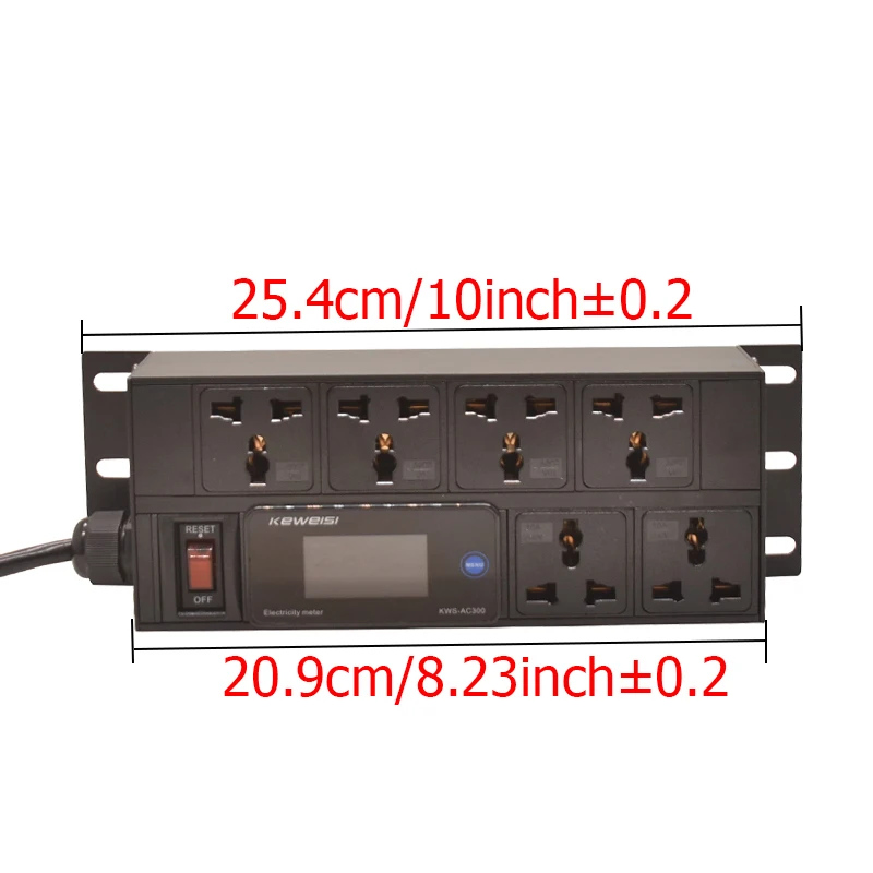 Цифровой измеритель напряжения и тока PDU (6-портовый) с универсальными розетками, выключателем и кабелем 2 м для установки в 10-дюймовый шкаф
Цифровой измеритель напряжения и тока PDU (6-портовый) с универсальными розетками, выключателем и кабелем 2 м для установки в 10-дюймовый шкаф