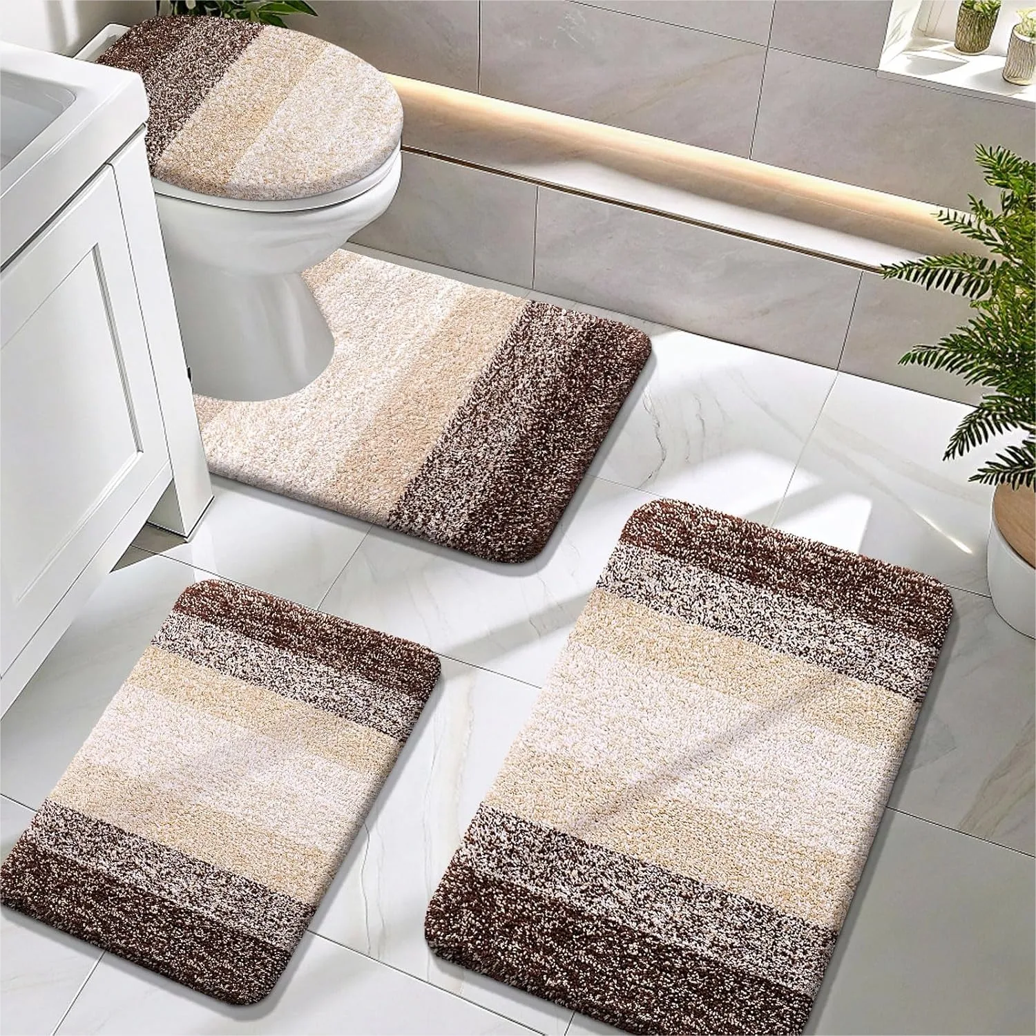 Bathroom Rugs Set 4 Piece, Soft Microfiber Absorbent Bath Mat, U-Shaped Contour Toilet Mat and Lid Cover, Quick Dry Machine
Bathroom Rugs Set 4 Piece, Soft Microfiber Absorbent Bath Mat, U-Shaped Contour Toilet Mat and Lid Cover, Quick Dry Machine