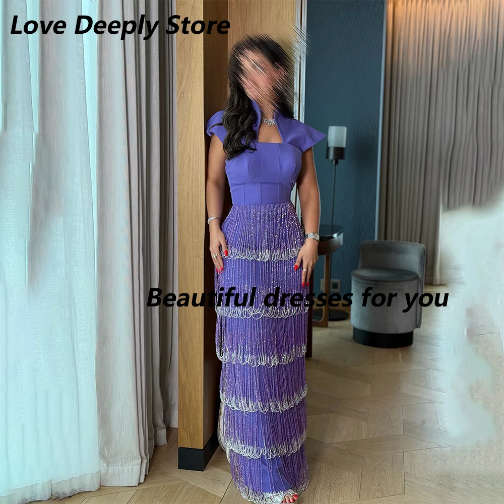 Luxury Tassel Bead Purple Evening Dress Customized Square Neck Jersey Straight Floor Length Prom Gown Engagement Party Dress
Luxury Tassel Bead Purple Evening Dress Customized Square Neck Jersey Straight Floor Length Prom Gown Engagement Party Dress