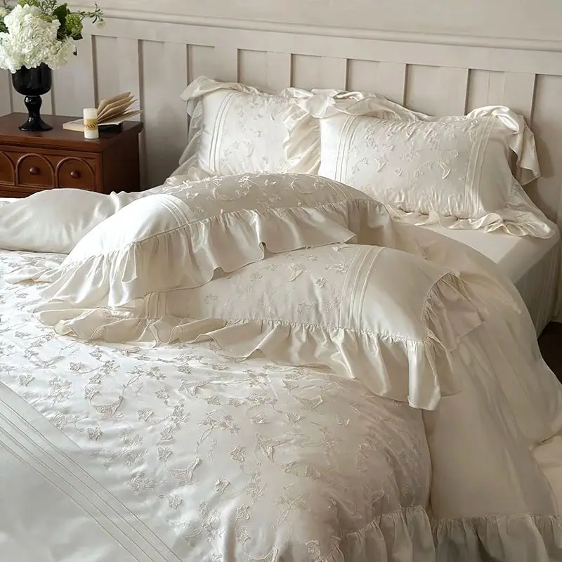 Lace Ruffles Butterfly Embroidery Wedding Bedding Set Lyocell Bamboo Fiber Cotton Duvet Cover Bed Sheet/Fitted Sheet Pillowcases
Lace Ruffles Butterfly Embroidery Wedding Bedding Set Lyocell Bamboo Fiber Cotton Duvet Cover Bed Sheet/Fitted Sheet Pillowcases