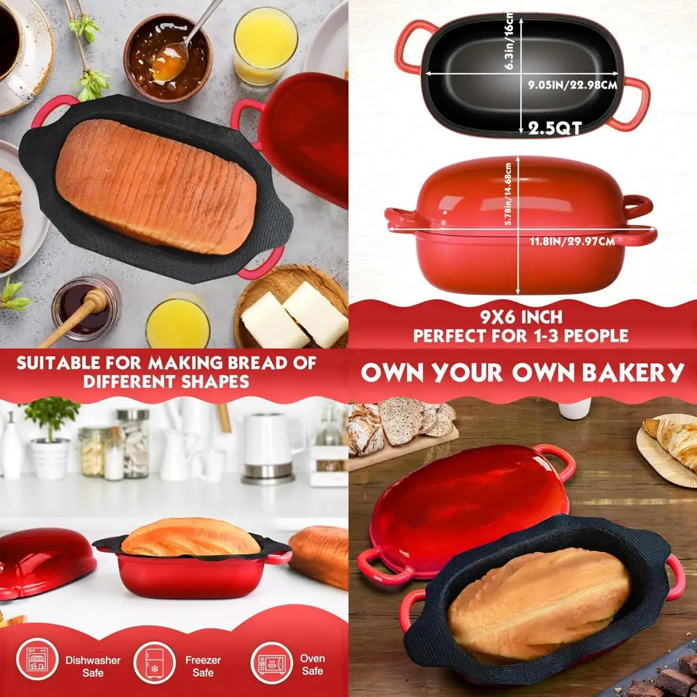 Red Cast Iron Dutch Oven with 2.5-Quart Bread Pan and Silicone Liner for Homemade Loaves
Red Cast Iron Dutch Oven with 2.5-Quart Bread Pan and Silicone Liner for Homemade Loaves