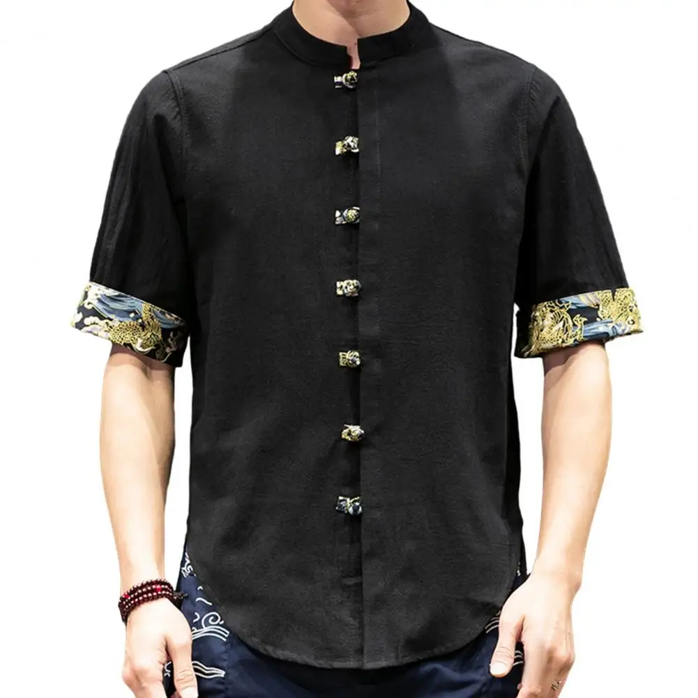 Men Spring Shirt Chinese Style Stand Collar Short Sleeve Shirt Single-breasted Knot Buttons Irregular Hem Cardigan Top
Men Spring Shirt Chinese Style Stand Collar Short Sleeve Shirt Single-breasted Knot Buttons Irregular Hem Cardigan Top