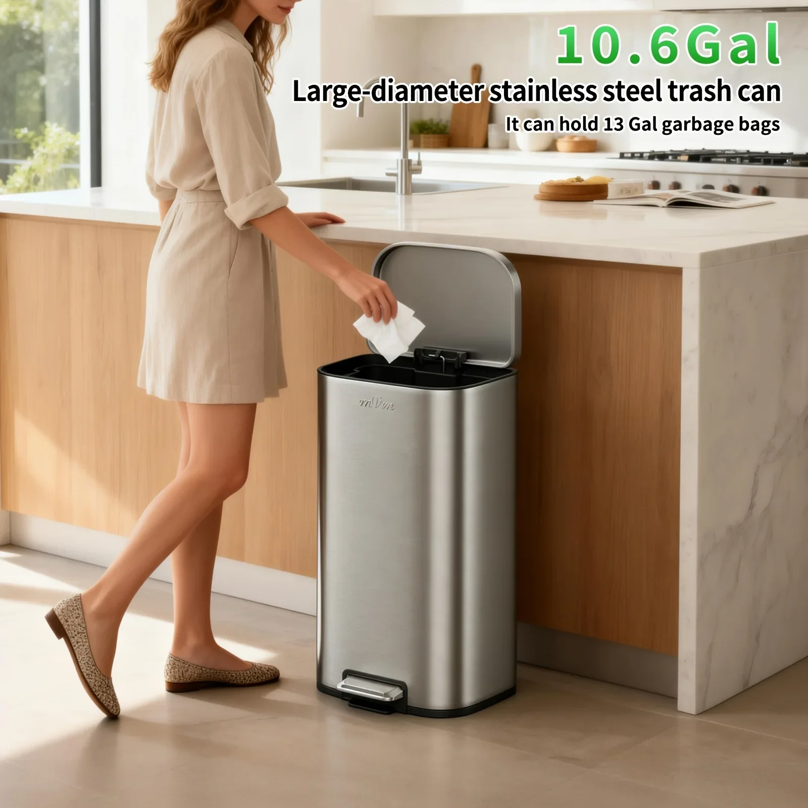 10.5Gal Stainless Steel Step Trash Can with Removable Bucket | Silent Closing, Odor Control, Brushed Oil End, Durable
10.5Gal Stainless Steel Step Trash Can with Removable Bucket | Silent Closing, Odor Control, Brushed Oil End, Durable