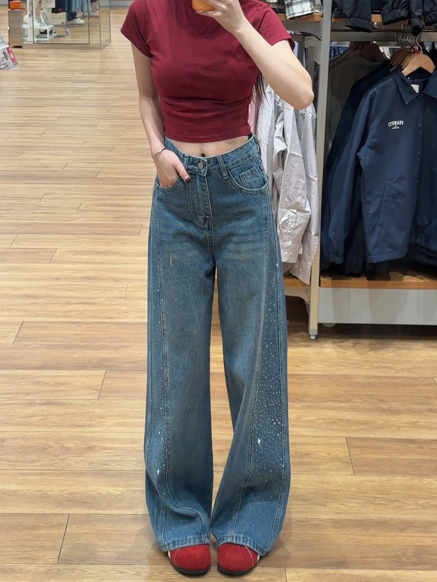 High Waist Straight Leg Denim Jeans Women's Summer New Style Large Size Loose Fit Slimming Wide Leg Pants Glitter Design
High Waist Straight Leg Denim Jeans Women's Summer New Style Large Size Loose Fit Slimming Wide Leg Pants Glitter Design