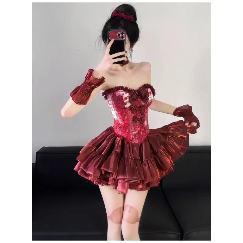 High-end Advanced French Style Temperature Designed Bow Ruffled Tube Top + High Waist Puffy Skirt 2 Piece Sets Women's Outfits
High-end Advanced French Style Temperature Designed Bow Ruffled Tube Top + High Waist Puffy Skirt 2 Piece Sets Women's Outfits