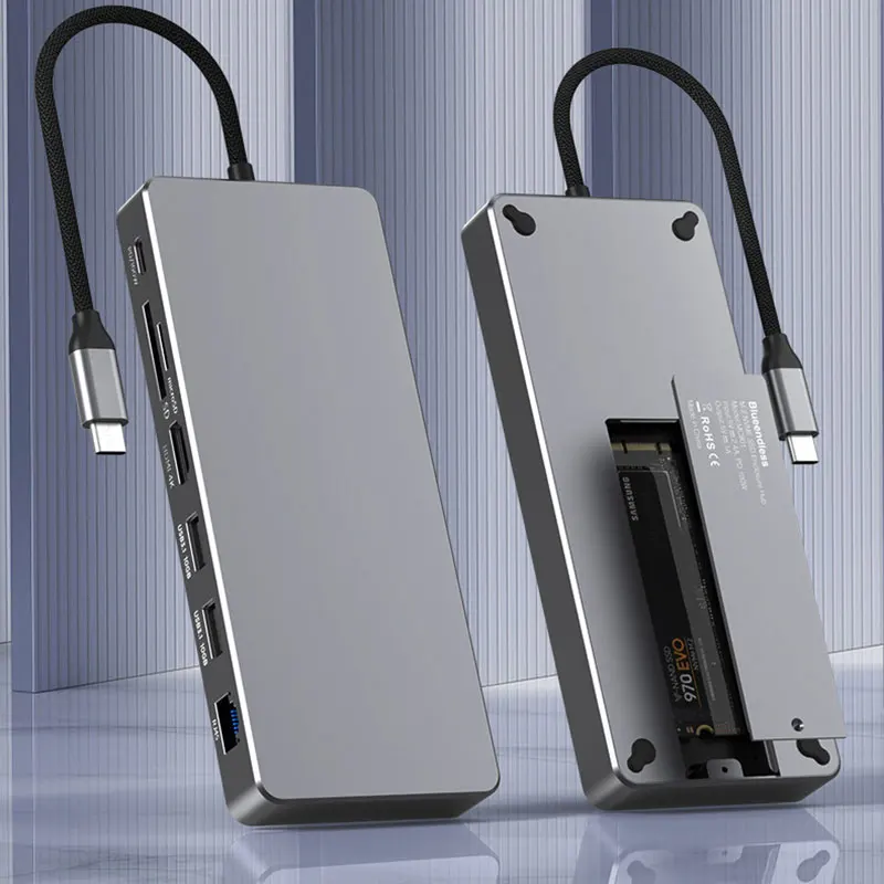M.2 SSD Enclosure 100W Type-C 10Gbps USB3.1 8 in 1 HUB Dock Station 4K 60Hz HDMI SD for MacBook Extension Splitter Accessories
M.2 SSD Enclosure 100W Type-C 10Gbps USB3.1 8 in 1 HUB Dock Station 4K 60Hz HDMI SD for MacBook Extension Splitter Accessories