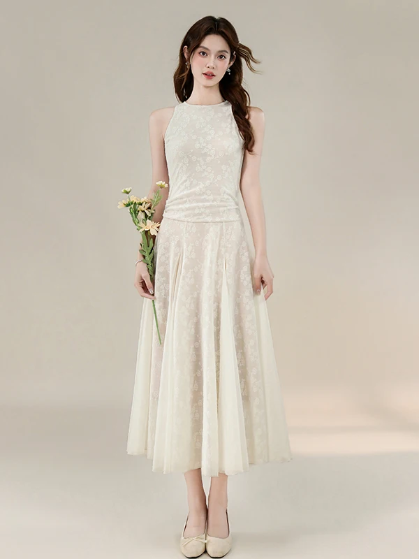 Elegant Lace Mesh Summer Dress Women's A-Line Midi Skirt Slimming Waistline Sleeveless Comfortable Soft Mid-Length Dress
Elegant Lace Mesh Summer Dress Women's A-Line Midi Skirt Slimming Waistline Sleeveless Comfortable Soft Mid-Length Dress
