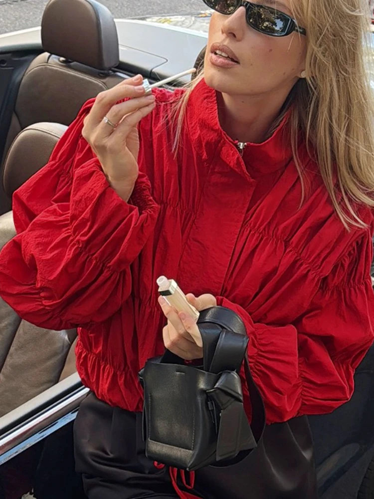Tossy Solid Commuting Pleated Jackets For Women Long Sleeves Stand Collar Loose Streetwear Cropped 2025 Coat Female Jacket Coat
Tossy Solid Commuting Pleated Jackets For Women Long Sleeves Stand Collar Loose Streetwear Cropped 2025 Coat Female Jacket Coat