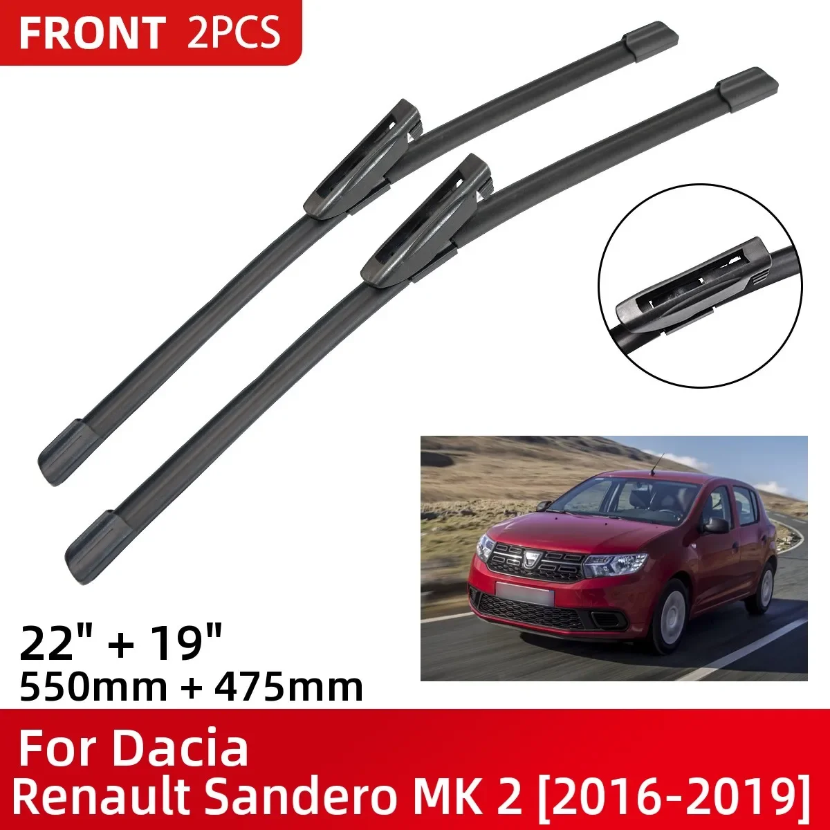 Front Wiper Blades For Dacia Renault Sandero MK 2 2016-2019 Windshield Windscreen Window 22"+19" 2016 2017 2018 2019
Front Wiper Blades For Dacia Renault Sandero MK 2 2016-2019 Windshield Windscreen Window 22"+19" 2016 2017 2018 2019