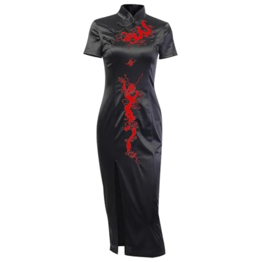 Womens Chinese Clothing Gothic Dress Cheongsam Dresses Vintage Black Slit Hem Sexy Evening Dress
Womens Chinese Clothing Gothic Dress Cheongsam Dresses Vintage Black Slit Hem Sexy Evening Dress