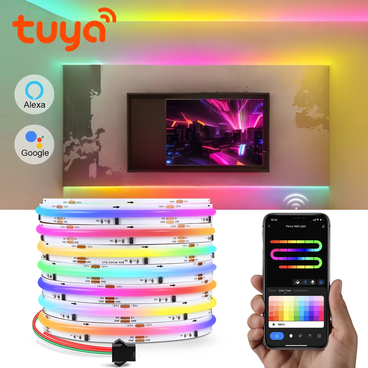WS2811 RGBIC Wall Lights DIY Atmosphere Light Tuya Smart Wifi RGB COB LED Strip,Esports Room Bedroom Bar Decoration Night Lamp
WS2811 RGBIC Wall Lights DIY Atmosphere Light Tuya Smart Wifi RGB COB LED Strip,Esports Room Bedroom Bar Decoration Night Lamp
