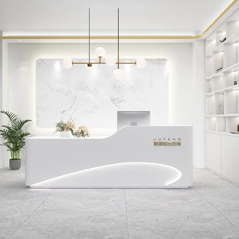Beauty Salon Spa Reception Table Barber Shop Office Building Front Desk With Led White Reception Desk for Retail Store
Beauty Salon Spa Reception Table Barber Shop Office Building Front Desk With Led White Reception Desk for Retail Store