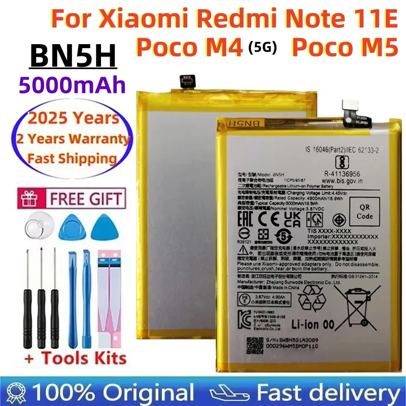 100% Original Brand New BN5H 5000mAh Battery For Xiaomi Redmi Note11E / POCO M4 5G / Poco M5 Phone Replacement Batteries+Tools
100% Original Brand New BN5H 5000mAh Battery For Xiaomi Redmi Note11E / POCO M4 5G / Poco M5 Phone Replacement Batteries+Tools