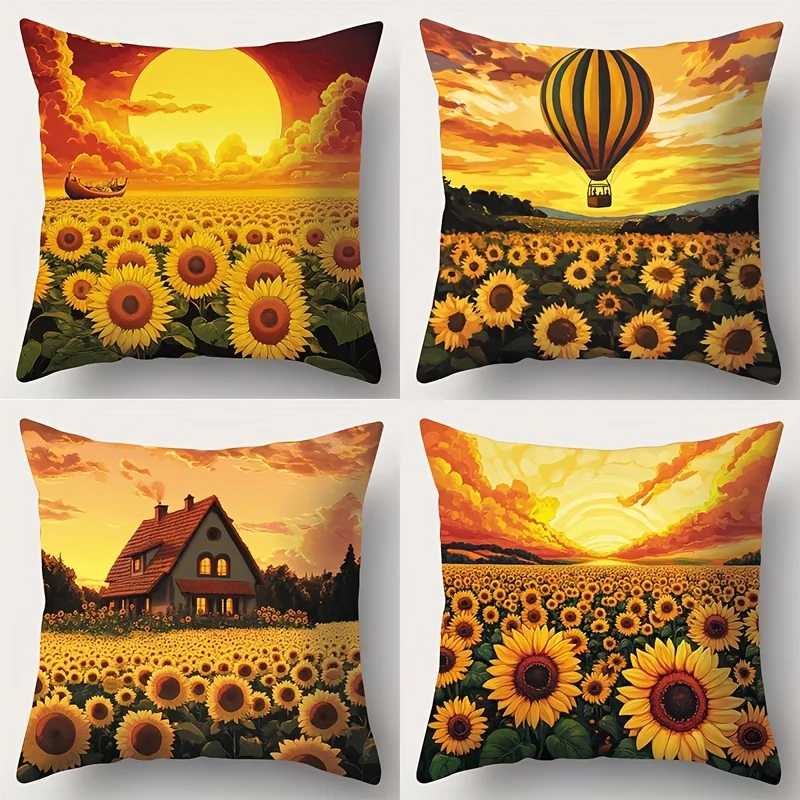 4Pcs Farmhouse Throw Pillow Covers Vintage Sunset Sunflower Rural House Hot Air Balloon Pattern Cushion Cases for Study Lounge
4Pcs Farmhouse Throw Pillow Covers Vintage Sunset Sunflower Rural House Hot Air Balloon Pattern Cushion Cases for Study Lounge