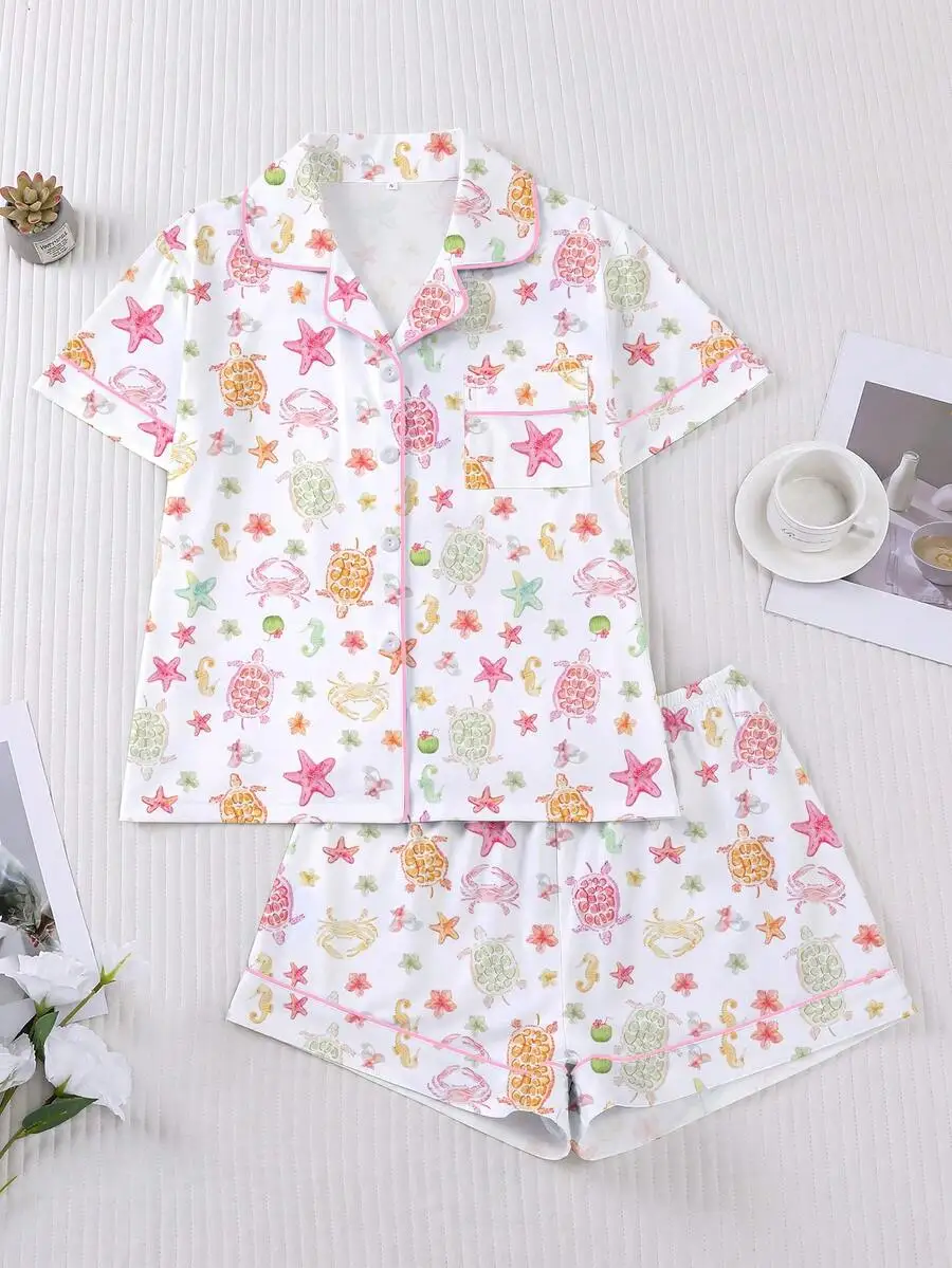 Womens 2-Piece Sleepwear Set Ocean Creature Print Short Sleeve Top And Shorts
Womens 2-Piece Sleepwear Set Ocean Creature Print Short Sleeve Top And Shorts