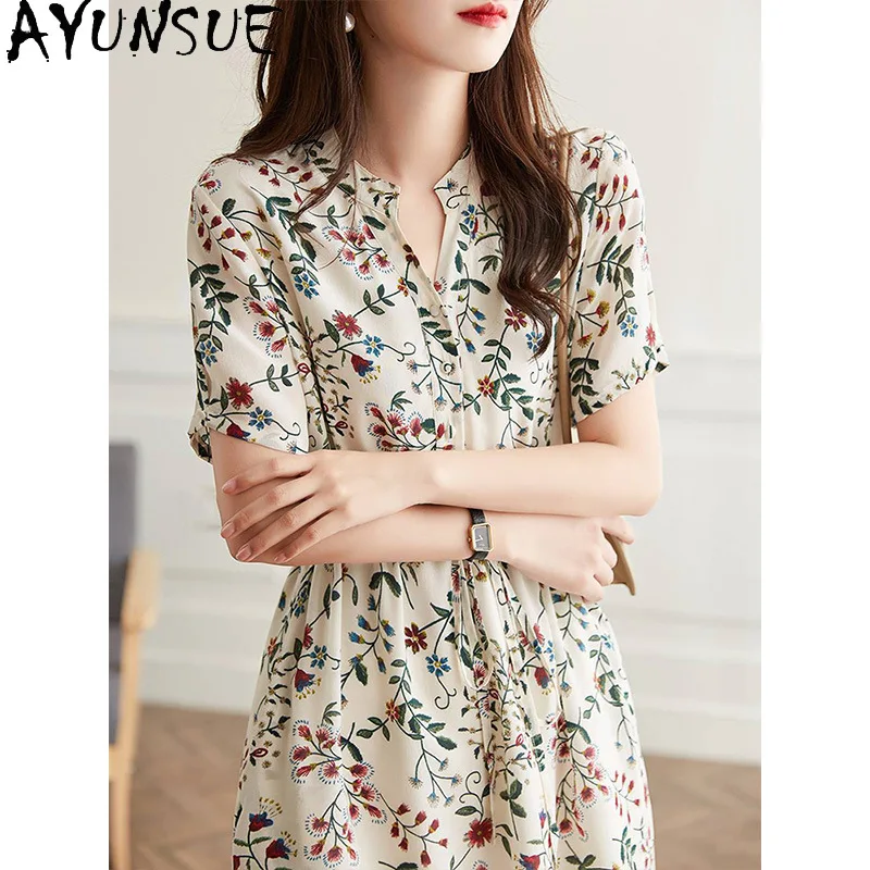 AYUNSUE Heavyweight Mulberry Silk Dresses Woman Mid-length Floral Dress Stylish Commuting Summer Dresses Clothes for Woman 원피스
AYUNSUE Heavyweight Mulberry Silk Dresses Woman Mid-length Floral Dress Stylish Commuting Summer Dresses Clothes for Woman 원피스