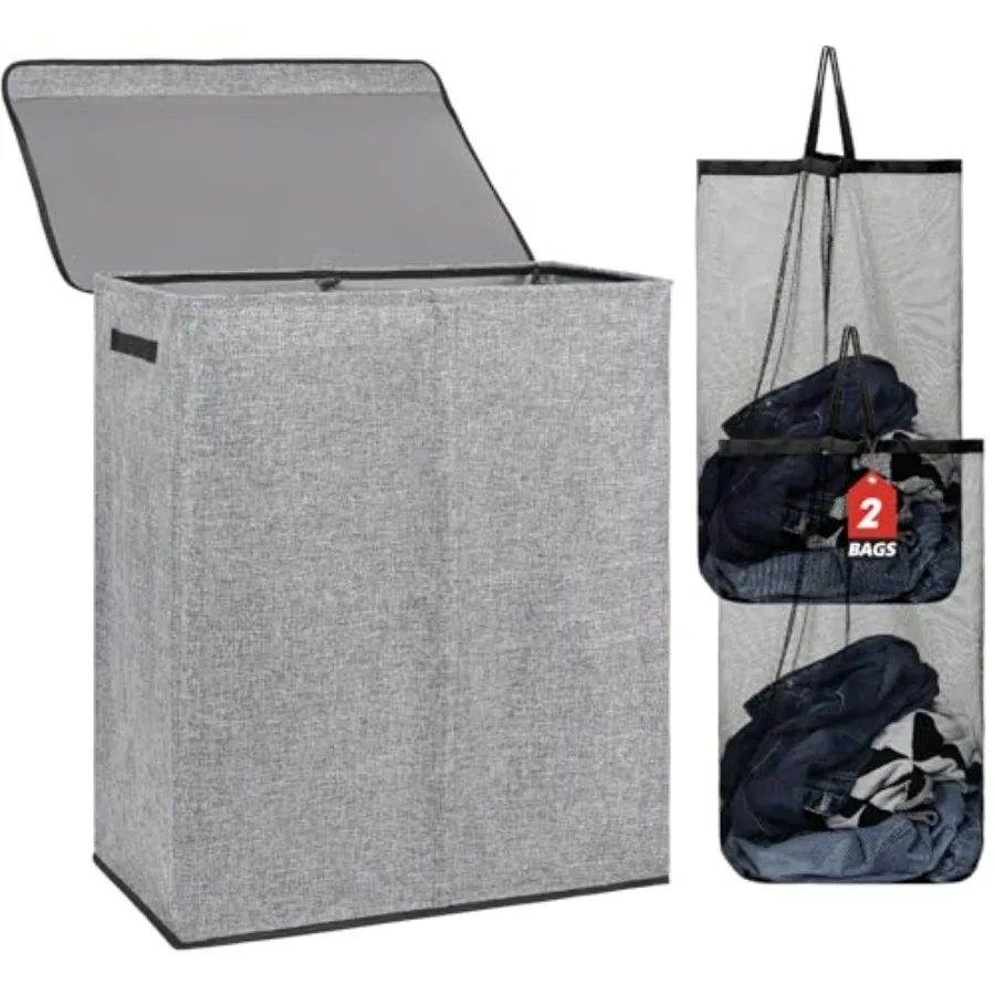 Double Laundry Basket with Lid and Removable Laundry Bags, Large Collapsible Laundry Hamper with 2 Sections for Bedroom, Bathro
Double Laundry Basket with Lid and Removable Laundry Bags, Large Collapsible Laundry Hamper with 2 Sections for Bedroom, Bathro