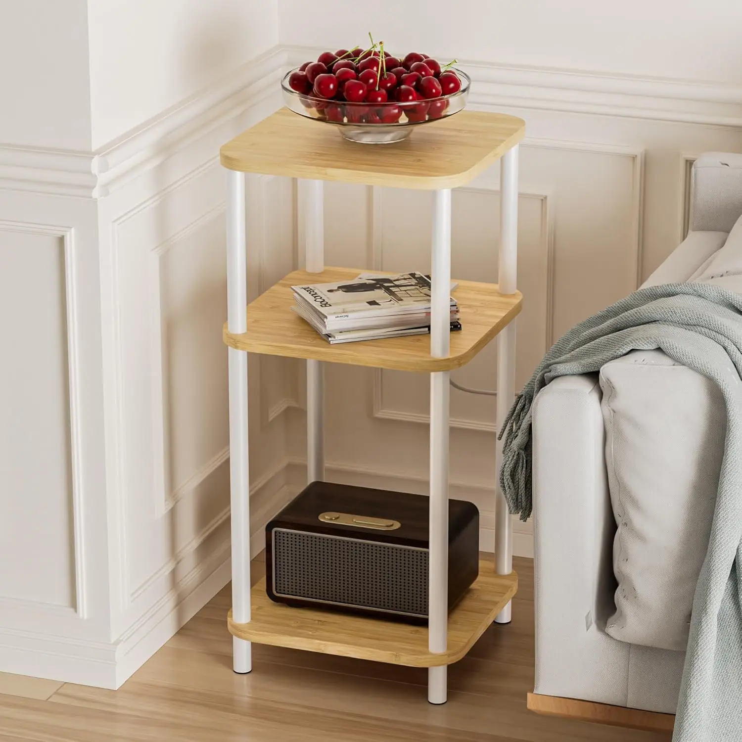Bamboo End Table with Charging Station, Side Table for Small Space, Small Table Stand, Narrow Wooden Bedside Table Nightstand with Shelves, for Nursery, Living Room, Bedroom, Natural and White
Bamboo End Table with Charging Station, Side Table for Small Space, Small Table Stand, Narrow Wooden Bedside Table Nightstand with Shelves, for Nursery, Living Room, Bedroom, Natural and White