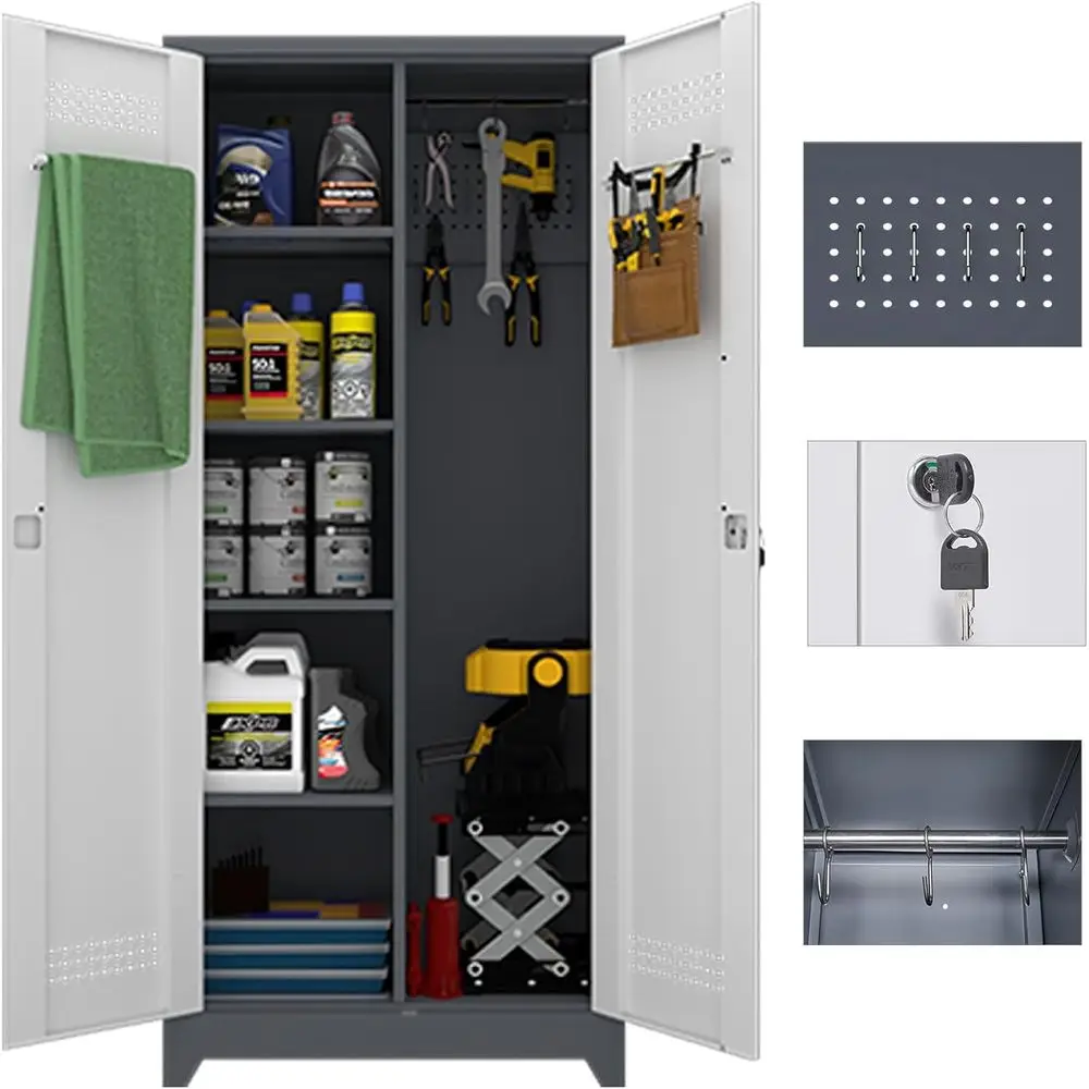 Шкафы для хранения с дверцами и полками, высокий шкаф для хранения метлы с перфорированной доской, шкафы для инструментов, стальной замок C
Шкафы для хранения с дверцами и полками, высокий шкаф для хранения метлы с перфорированной доской, шкафы для инструментов, стальной замок C