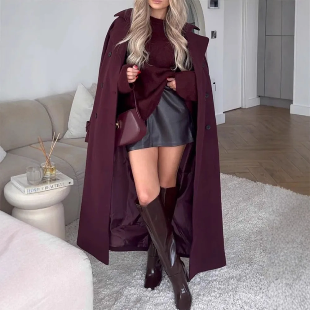 Привлекательная двухрядная повседневная верхняя одежда на пуговицах, удобное однотонное длинное пальто Ele, теплое модное для женщин, осенний сезон 
Привлекательная двухрядная повседневная верхняя одежда на пуговицах, удобное однотонное длинное пальто Ele, теплое модное для женщин, осенний сезон