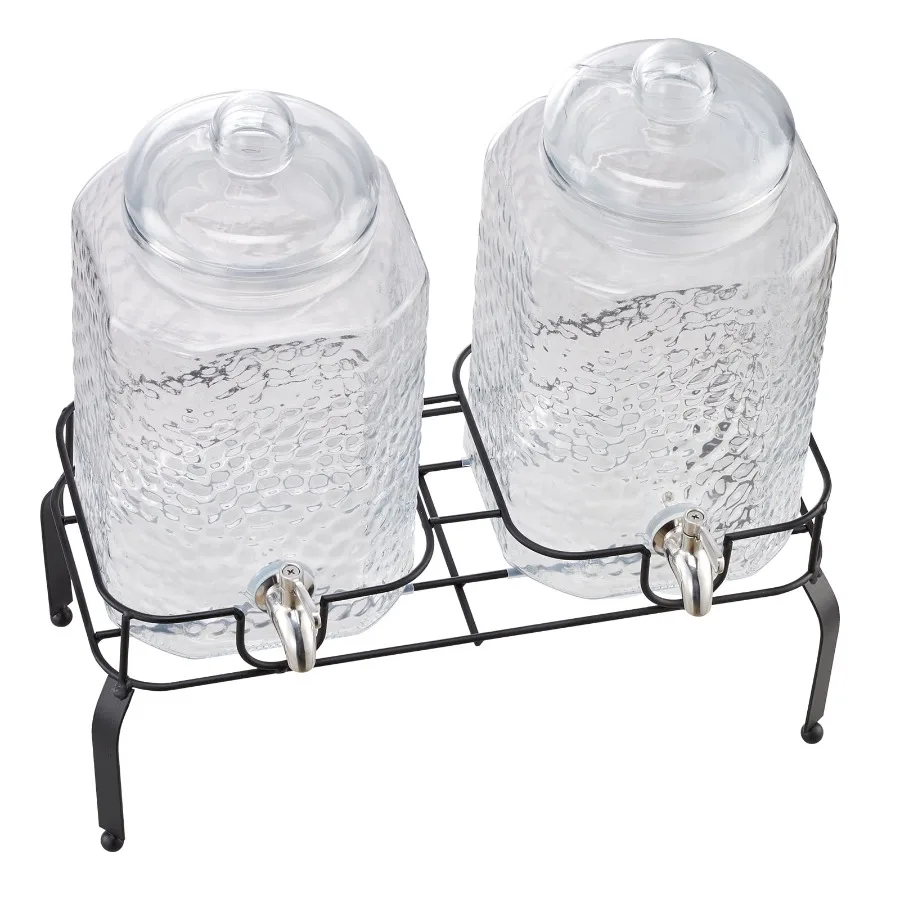 2-Pack 1.5-Gallon glass beverage dispensers with metal stand, stainless steel spigot, clear color, ideal for serving iced tea,
2-Pack 1.5-Gallon glass beverage dispensers with metal stand, stainless steel spigot, clear color, ideal for serving iced tea,
