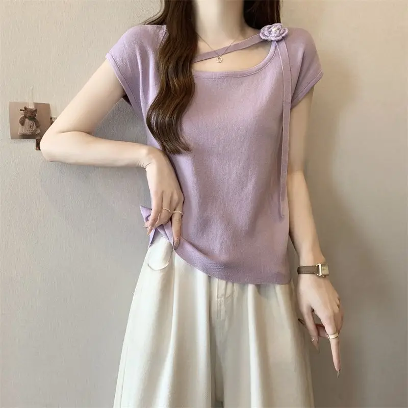 Solid Sexy Ladies Casual Undercoat Summer Slim Women's Clothing Bright Line Decoration Pullovers Short Sleeve Hollow Out Tops
Solid Sexy Ladies Casual Undercoat Summer Slim Women's Clothing Bright Line Decoration Pullovers Short Sleeve Hollow Out Tops
