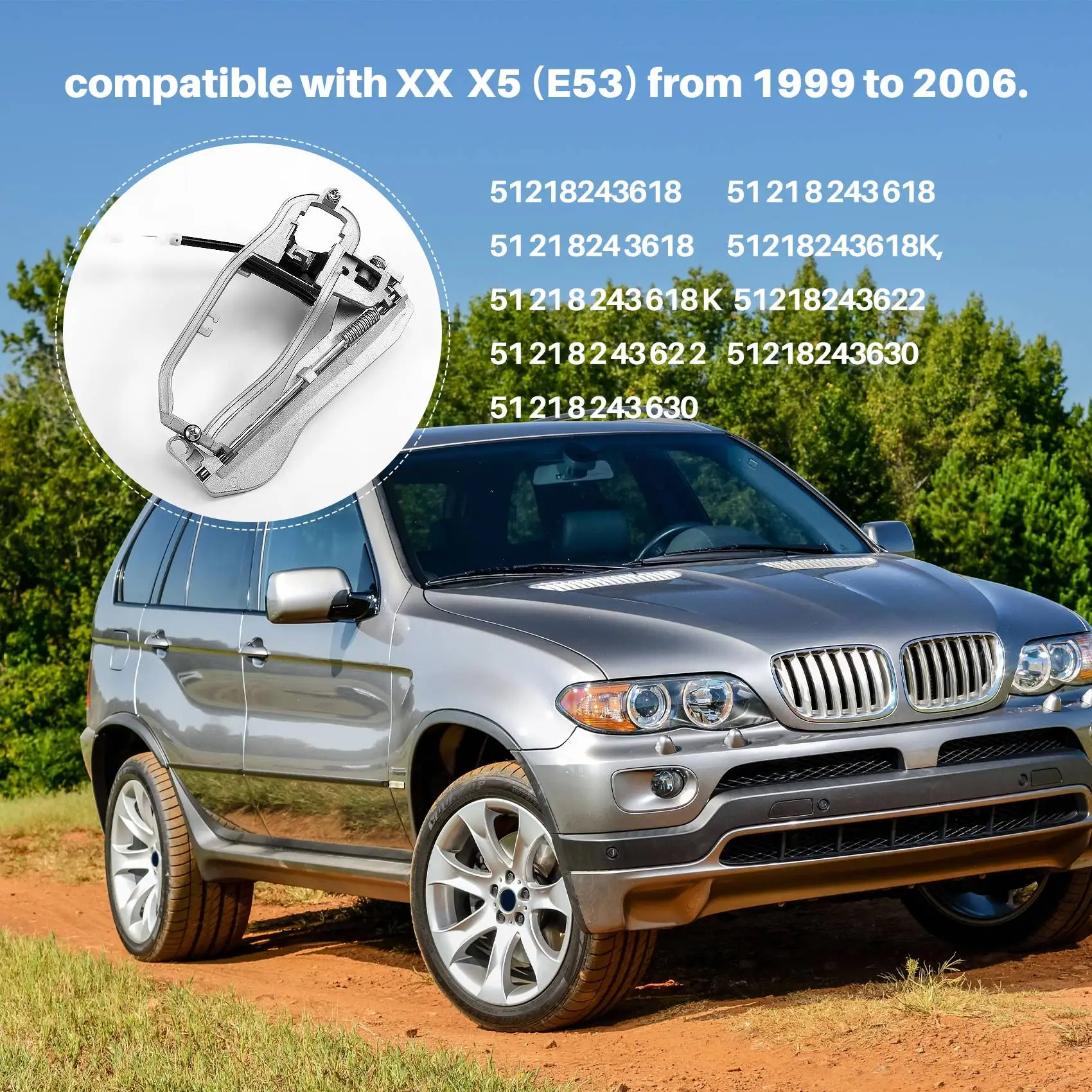Механизм передней правой наружной дверной ручки для BMW X5 E53, номер детали 51218243618, 51218243616
Механизм передней правой наружной дверной ручки для BMW X5 E53, номер детали 51218243618, 51218243616