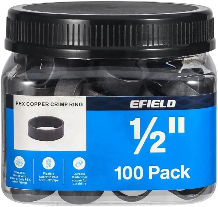 100-Pack 1/2" Pex Copper Crimp Rings for Pex Pipe Connection, Black-Oxidized Corrosion-Resistant, Certified for Plumbing and
100-Pack 1/2" Pex Copper Crimp Rings for Pex Pipe Connection, Black-Oxidized Corrosion-Resistant, Certified for Plumbing and