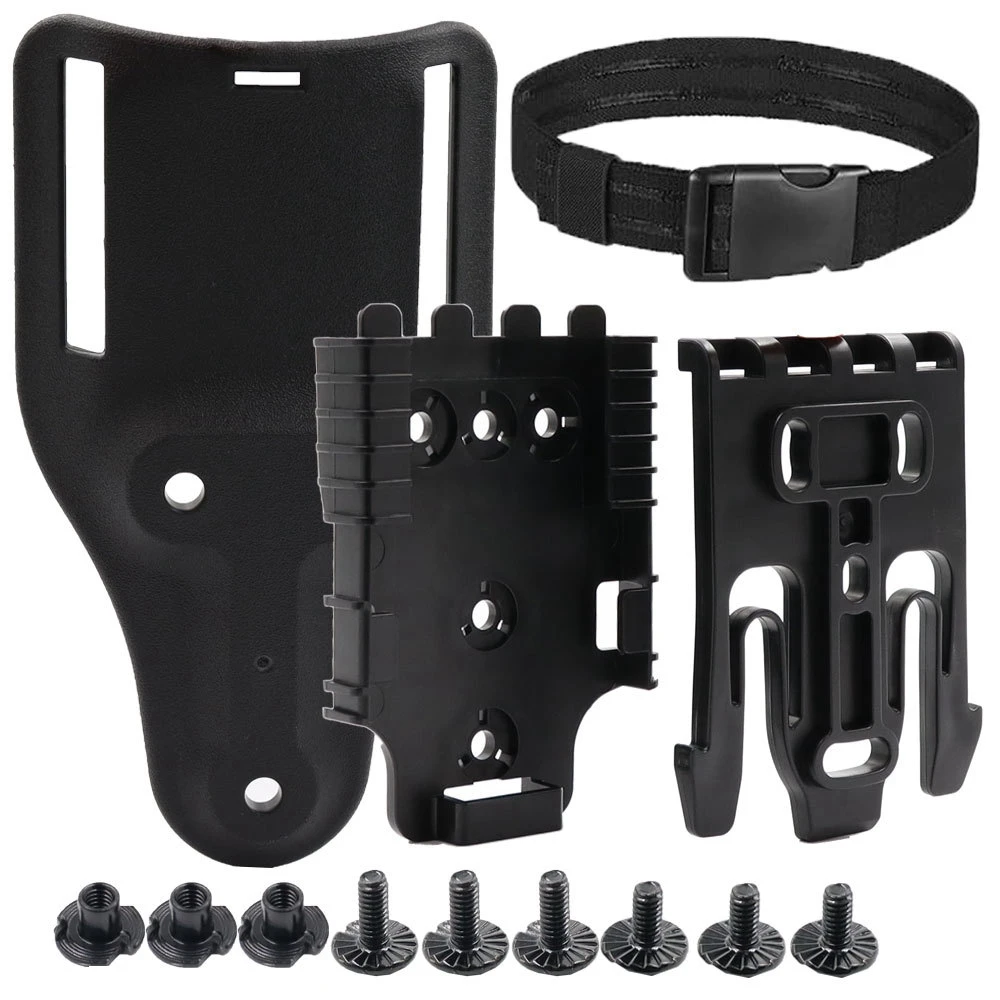 Комплект системы быстрого фиксации QLS, адаптер для кобуры на ножке, петля для ремня средней езды с запирающей вилкой и пластиной приемника
Комплект системы быстрого фиксации QLS, адаптер для кобуры на ножке, петля для ремня средней езды с запирающей вилкой и пластиной приемника