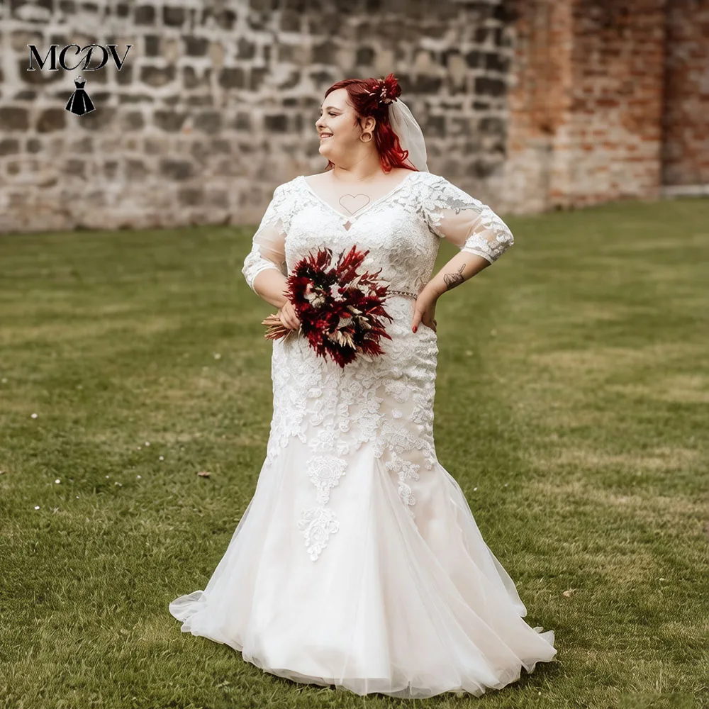 Mermaid Wedding Dresses Plus Size Women 3/4 Sleeves Applique Lace V-Neck Bride Gowns Corset Back vestidos de noiva Customized
Mermaid Wedding Dresses Plus Size Women 3/4 Sleeves Applique Lace V-Neck Bride Gowns Corset Back vestidos de noiva Customized