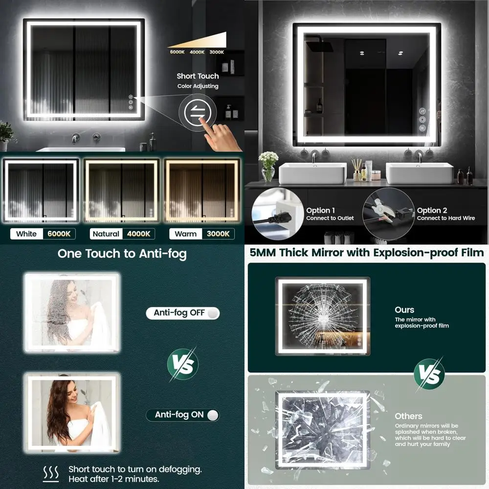 LED Illuminated Bathroom Mirror with Dimming and 3 Memory Colors for Vanity or Over Sink Use
LED Illuminated Bathroom Mirror with Dimming and 3 Memory Colors for Vanity or Over Sink Use