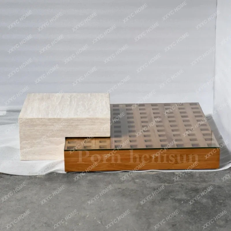 Lnatural travertine rectangular coffee table light luxury living room household solid wood tempered glass tea table
Lnatural travertine rectangular coffee table light luxury living room household solid wood tempered glass tea table