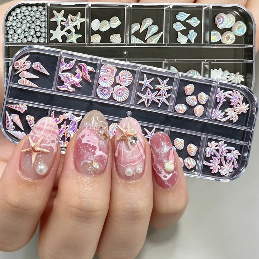 12Grids Pink Blue Conch Mermaid Tail Ocean Series Nail Decoration Aurora Shell Starfish Nail Art Charms Summer Nail Rhinestones
12Grids Pink Blue Conch Mermaid Tail Ocean Series Nail Decoration Aurora Shell Starfish Nail Art Charms Summer Nail Rhinestones