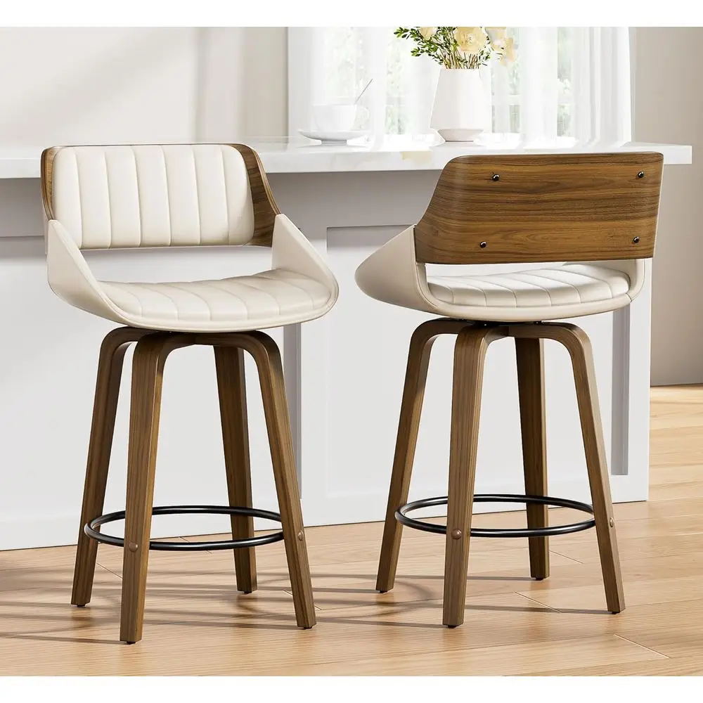 Swivel 26 Counter Height Barstools with Bentwood Back, Cream White Upholstered Leather, Ideal for Kitchen Island or Dining Room
Swivel 26 Counter Height Barstools with Bentwood Back, Cream White Upholstered Leather, Ideal for Kitchen Island or Dining Room
