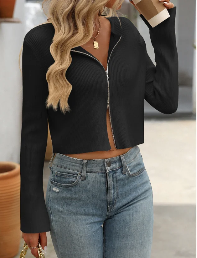 Hot Girl Solid Color Flared Sleeve Zipper Cardigan Sweater Personalized Street New Street Trendy Women's Fashion Sexy Coat
Hot Girl Solid Color Flared Sleeve Zipper Cardigan Sweater Personalized Street New Street Trendy Women's Fashion Sexy Coat
