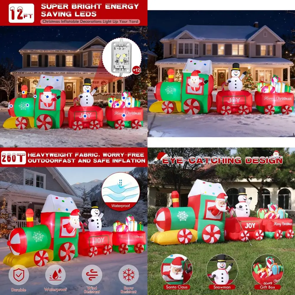 12-Foot Christmas Train Inflatable with Santa, Snowman, and Gift Boxes, Outdoor LED Lighted Yard Decoration
12-Foot Christmas Train Inflatable with Santa, Snowman, and Gift Boxes, Outdoor LED Lighted Yard Decoration